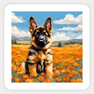 California Poppy German Shepherd Puppy Sticker